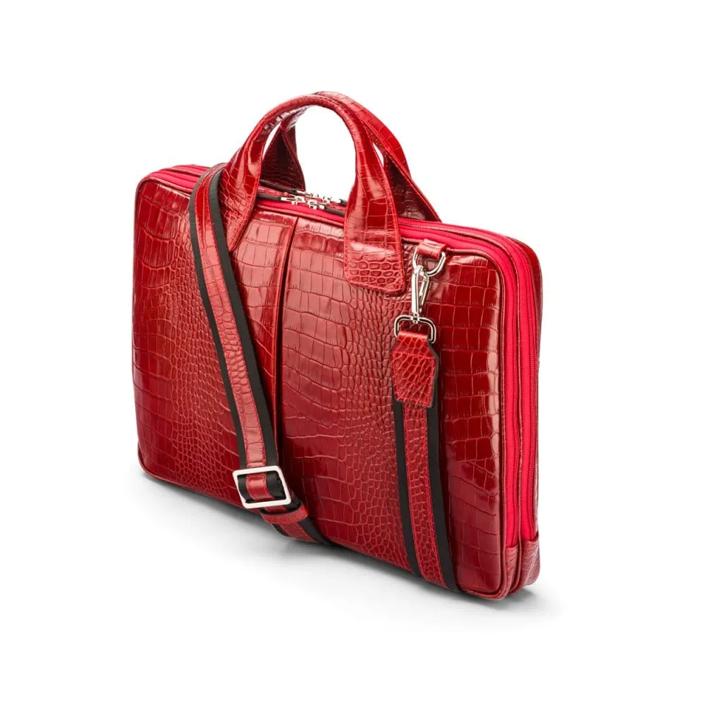Kingston Leather 13” Laptop Briefcase - Red Croc-Effect