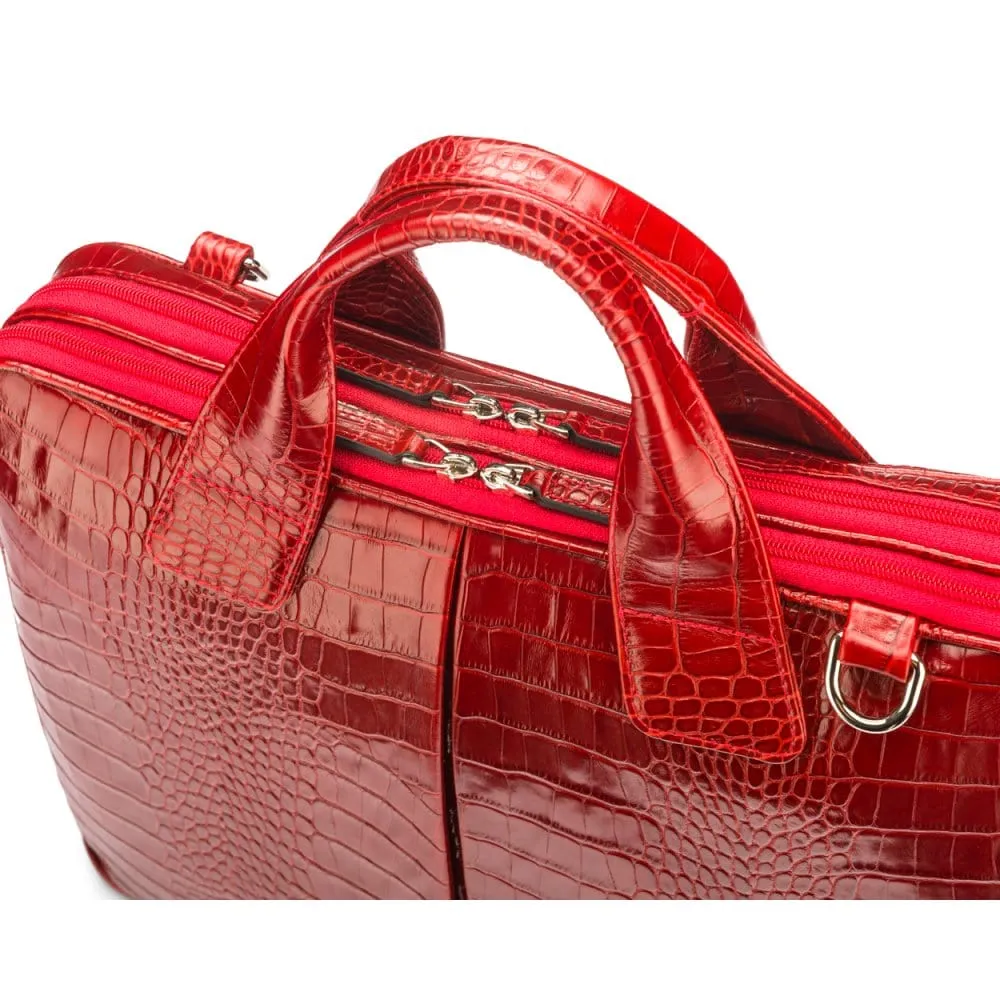 Kingston Leather 13” Laptop Briefcase - Red Croc-Effect