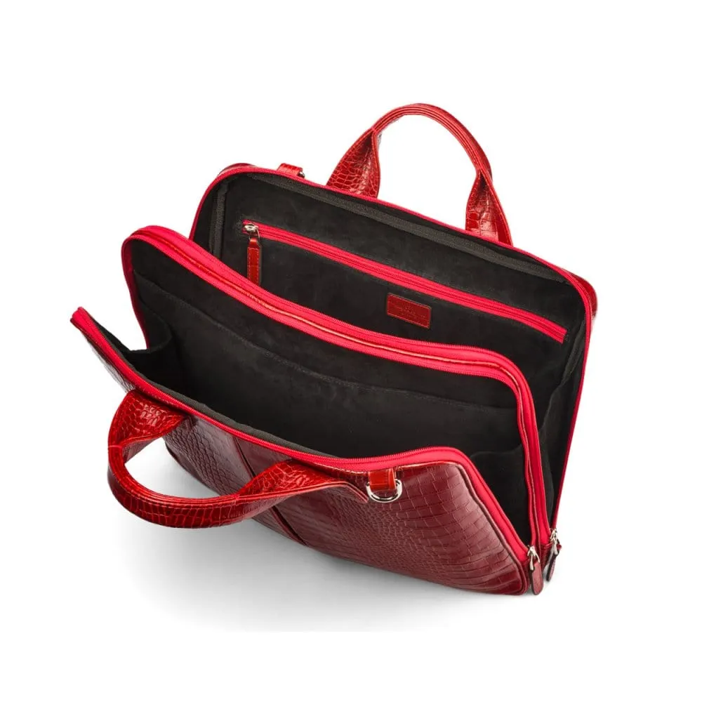 Kingston Leather 13” Laptop Briefcase - Red Croc-Effect