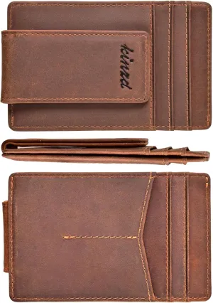 kinzd Money Clip Front Pocket Wallet Leather RFID Blocking Strong Magnet Thin Wallet Men