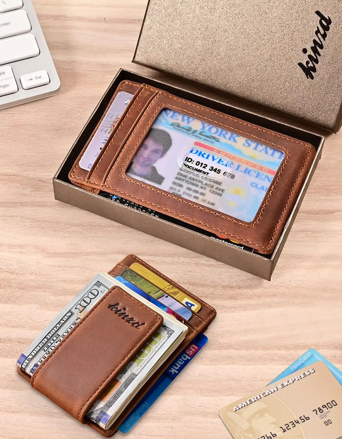 kinzd Money Clip, Front Pocket Wallet, Leather RFID Blocking Strong Magnet thin Wallet