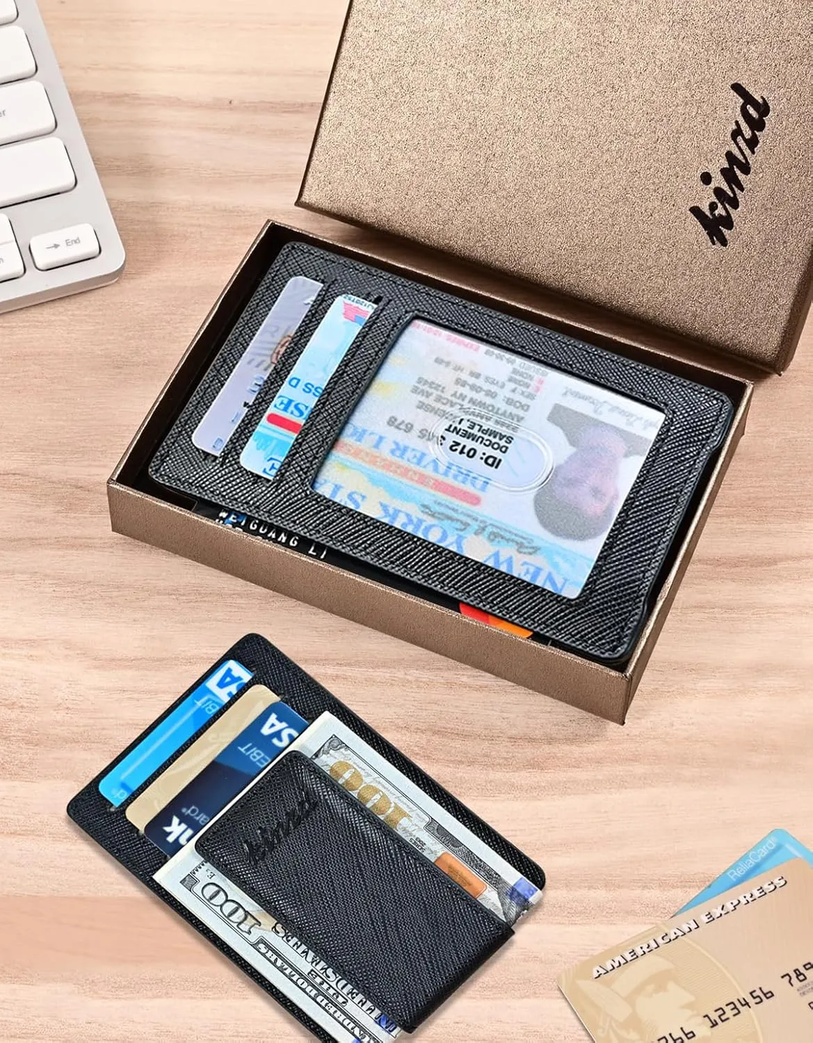 kinzd Money Clip, Front Pocket Wallet, Leather RFID Blocking Strong Magnet thin Wallet