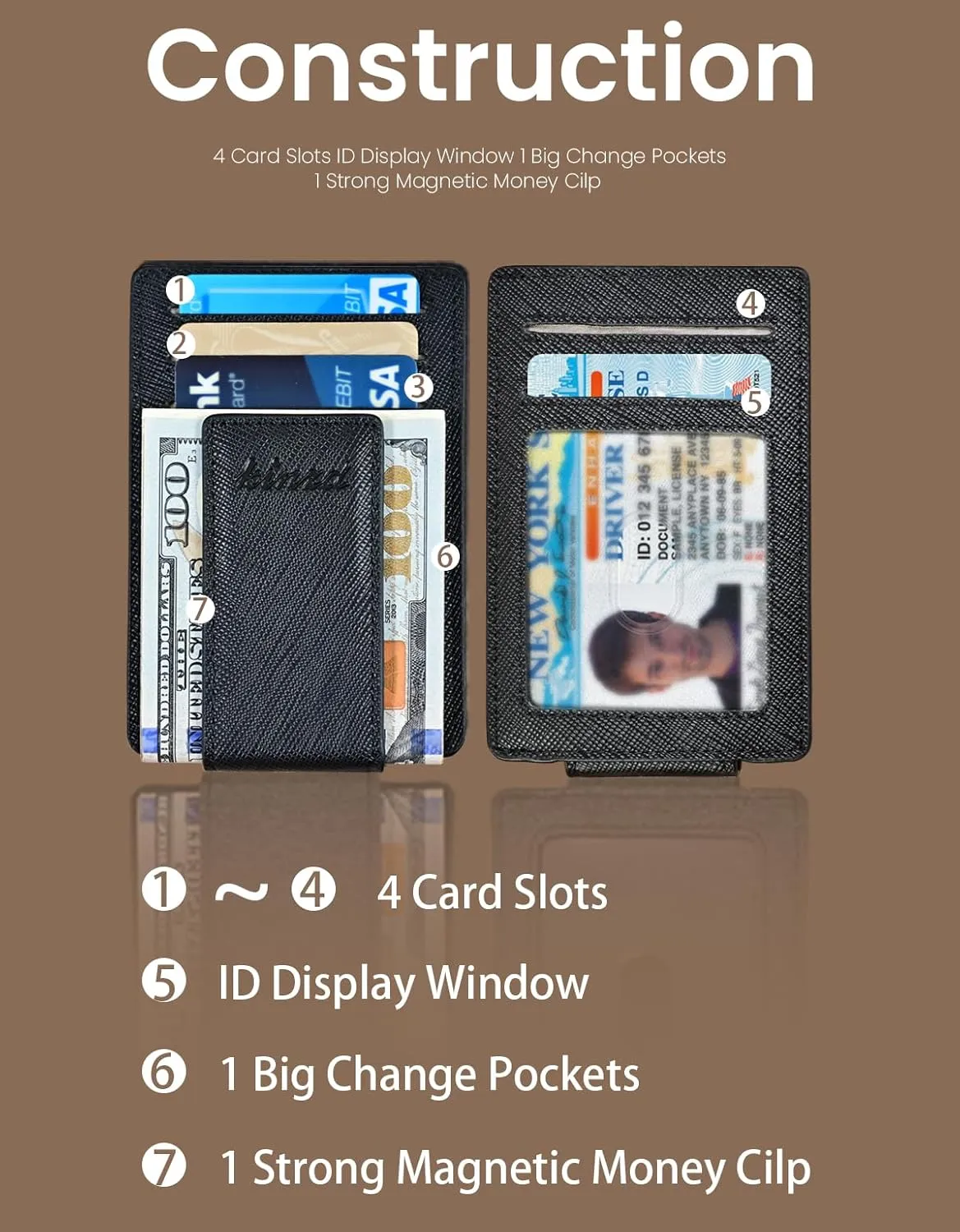 kinzd Money Clip, Front Pocket Wallet, Leather RFID Blocking Strong Magnet thin Wallet