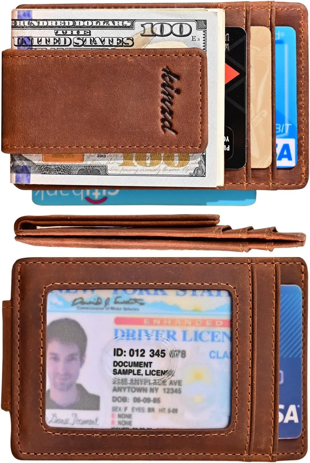 kinzd Money Clip, Front Pocket Wallet, Leather RFID Blocking Strong Magnet thin Wallet