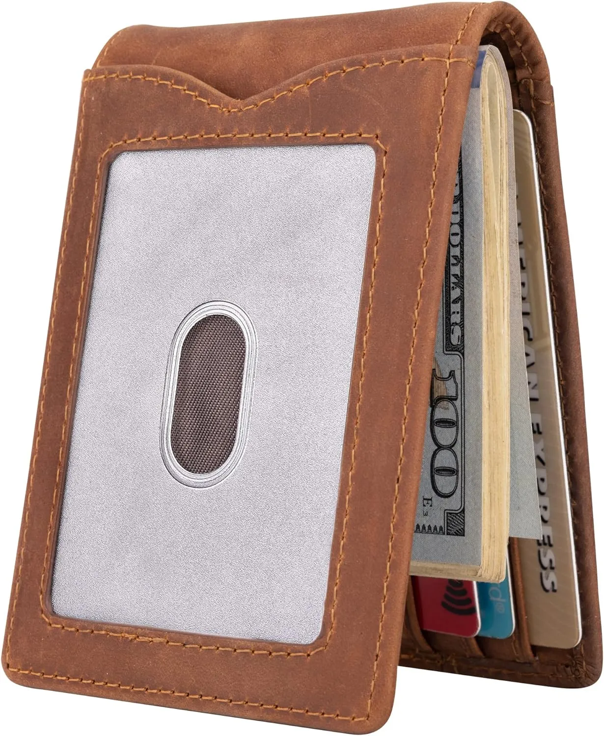 kinzd Slim Wallet with Money Clip RFID Blocking Minimalist Bifold Wallet for Men Genuine Leather Front Pocket Card Holder