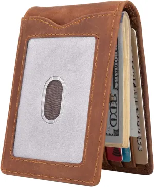 kinzd Slim Wallet with Money Clip RFID Blocking Minimalist Bifold Wallet for Men Genuine Leather Front Pocket Card Holder