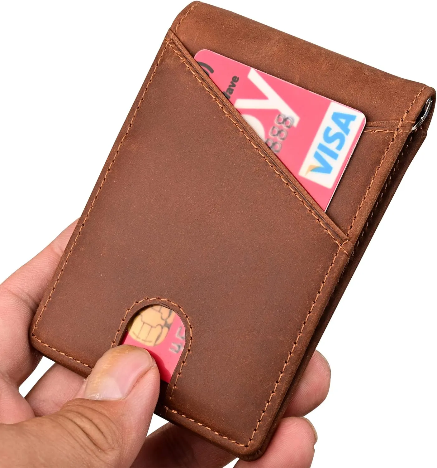 kinzd Slim Wallet with Money Clip RFID Blocking Minimalist Bifold Wallet for Men Genuine Leather Front Pocket Card Holder