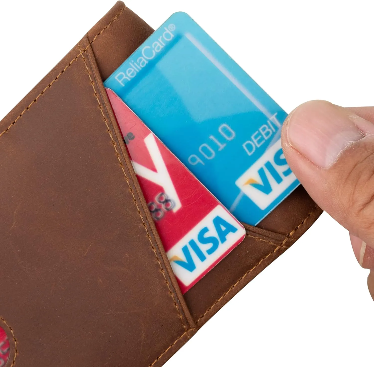 kinzd Slim Wallet with Money Clip RFID Blocking Minimalist Bifold Wallet for Men Genuine Leather Front Pocket Card Holder
