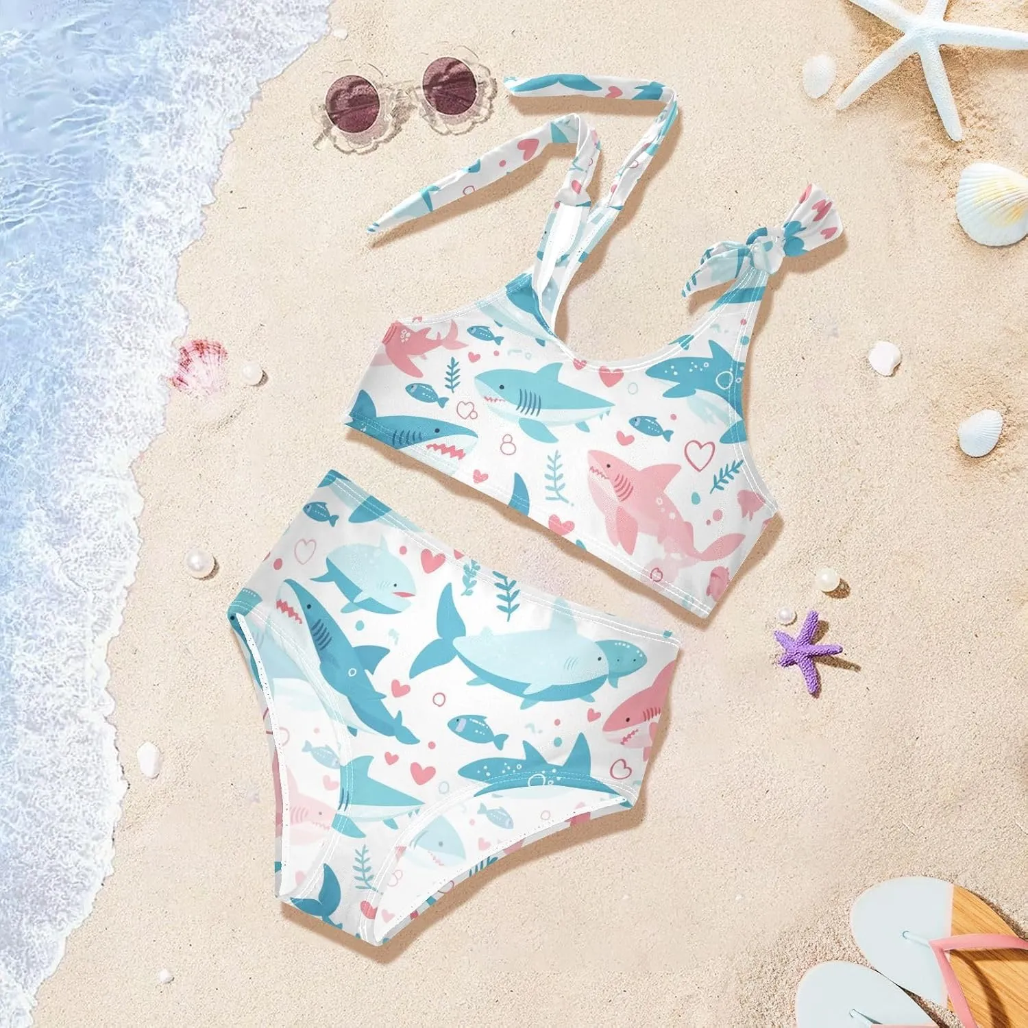 KLL Ocean Fish sea Masco Girls 2 Pieces Bikini Sets Scoop Neck Swimsuit Swimming Suits Adjustable Shoulder Strap