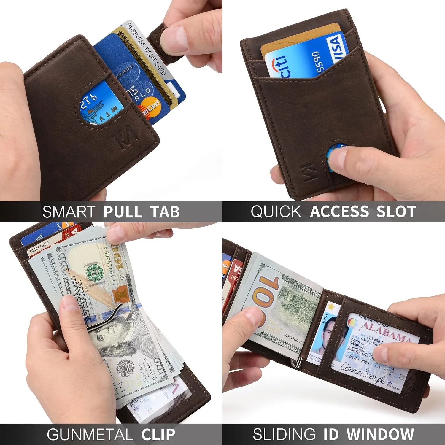 KM Legend RFID Blocking Leather Money Clip Wallet for Men - Slim Bifold Front Pocket Credit Card Holder with Secure Clip