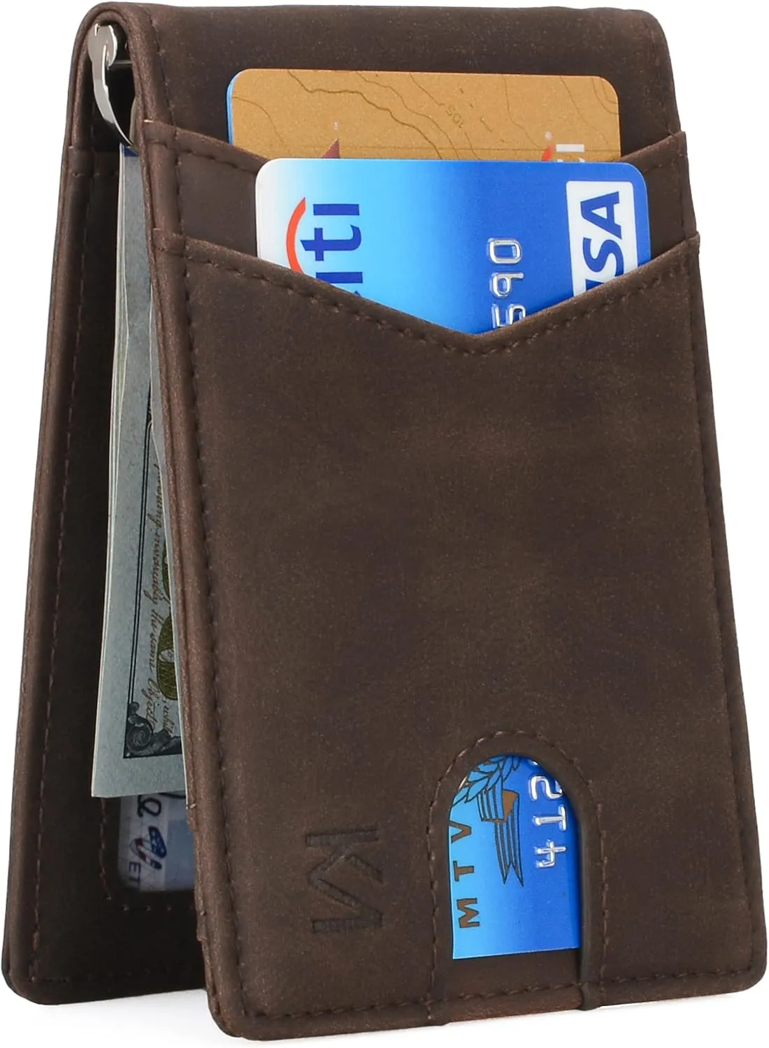 KM Legend RFID Blocking Leather Money Clip Wallet for Men - Slim Bifold Front Pocket Credit Card Holder with Secure Clip