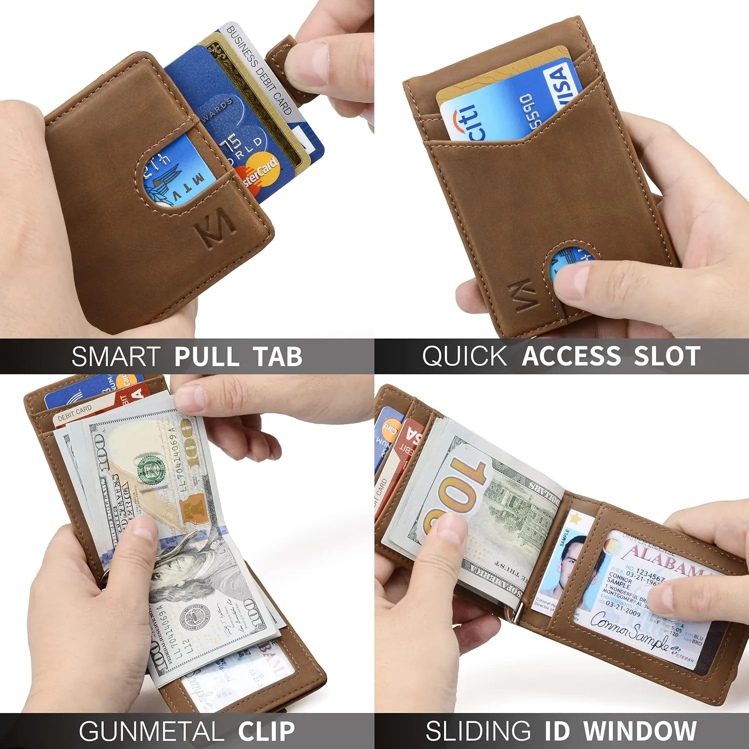 KM Legend RFID Blocking Leather Money Clip Wallet for Men - Slim Bifold Front Pocket Credit Card Holder with Secure Clip