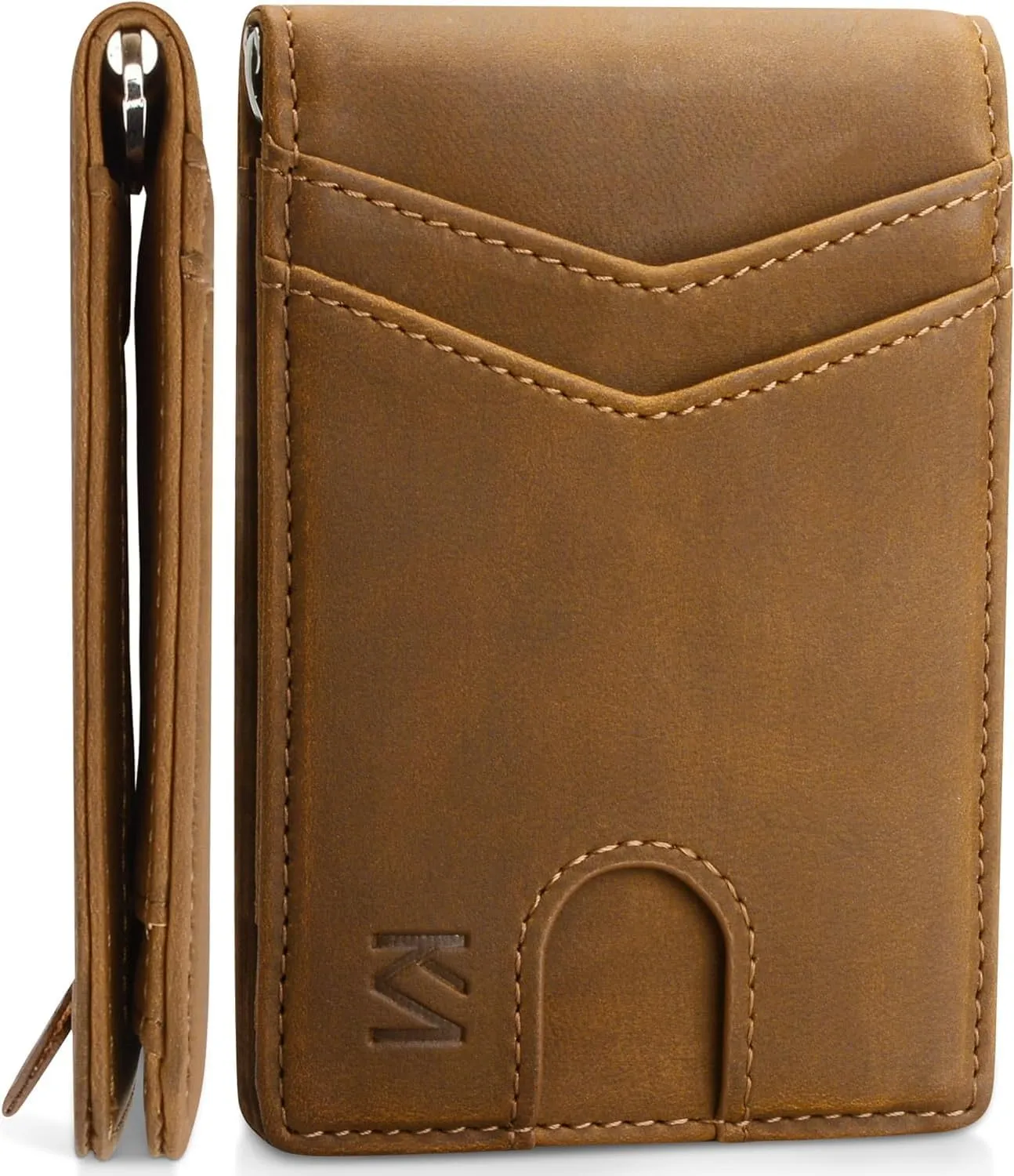 KM Legend RFID Blocking Leather Money Clip Wallet for Men - Slim Bifold Front Pocket Credit Card Holder with Secure Clip