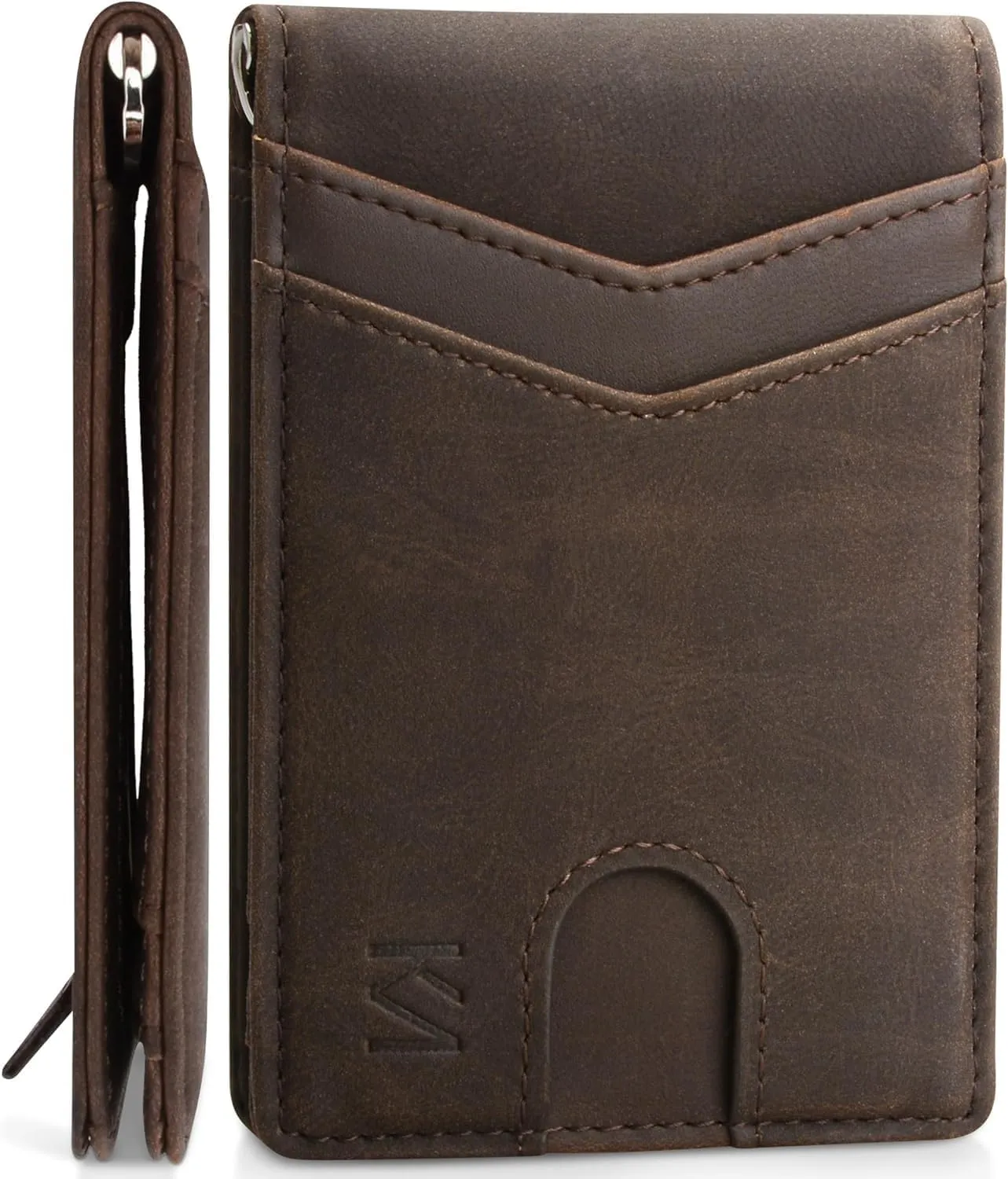 KM Legend RFID Blocking Leather Money Clip Wallet for Men - Slim Bifold Front Pocket Credit Card Holder with Secure Clip