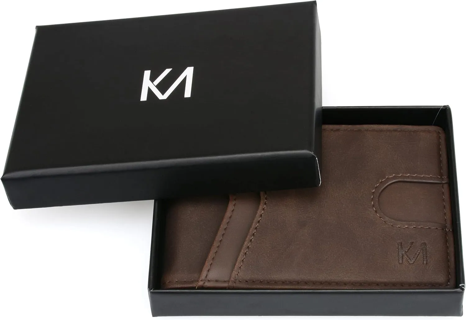 KM Legend RFID Blocking Leather Money Clip Wallet for Men - Slim Bifold Front Pocket Credit Card Holder with Secure Clip