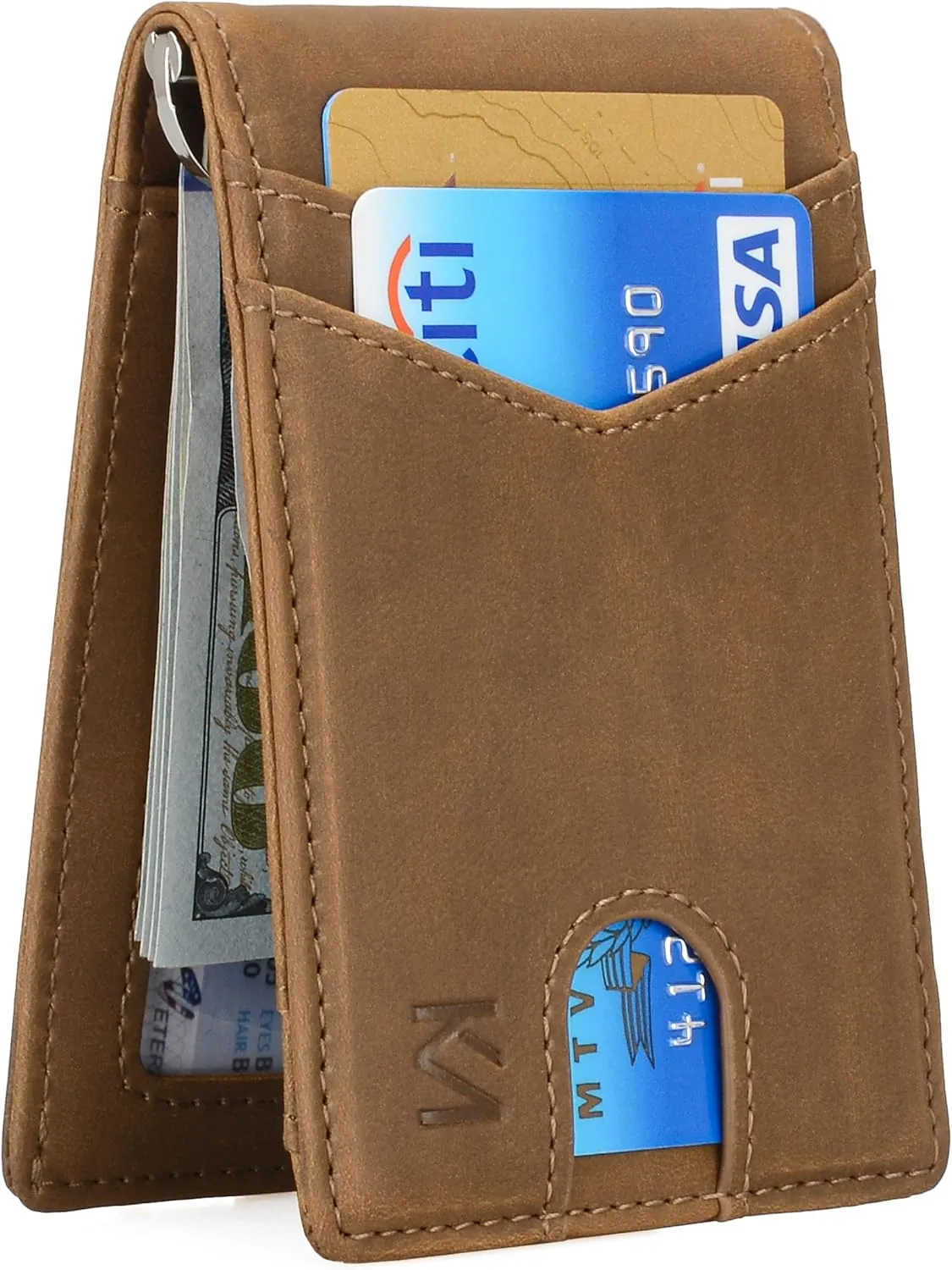 KM Legend RFID Blocking Leather Money Clip Wallet for Men - Slim Bifold Front Pocket Credit Card Holder with Secure Clip