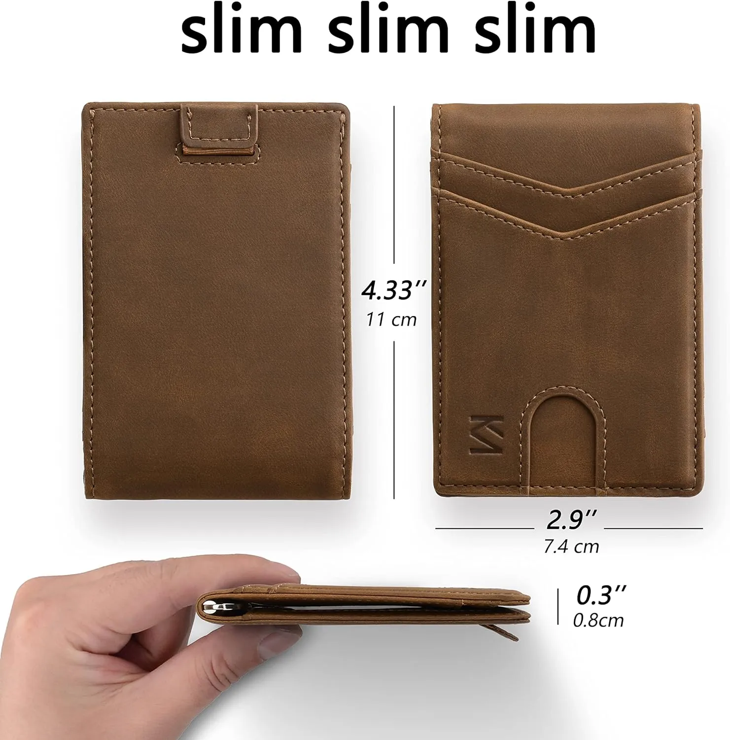 KM Legend RFID Blocking Leather Money Clip Wallet for Men - Slim Bifold Front Pocket Credit Card Holder with Secure Clip