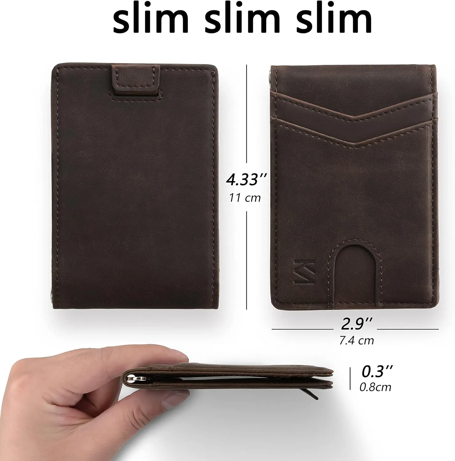 KM Legend RFID Blocking Leather Money Clip Wallet for Men - Slim Bifold Front Pocket Credit Card Holder with Secure Clip