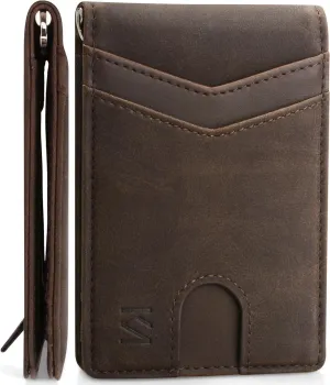 KM Legend RFID Blocking Leather Money Clip Wallet for Men - Slim Bifold Front Pocket Credit Card Holder with Secure Clip