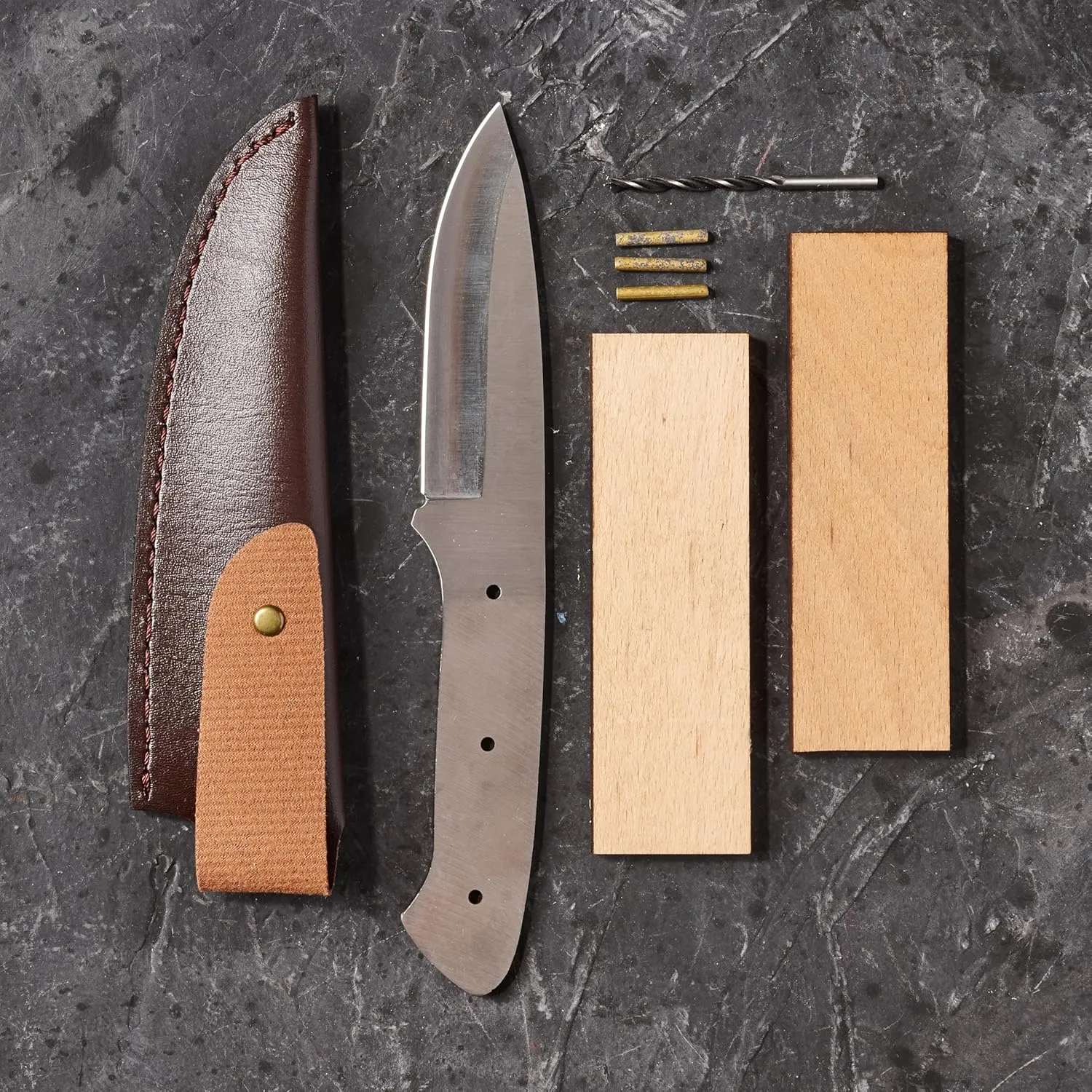 Knife Making Kit – Includes Shawnee Skineer Blade, Maple Handle, Leather Sheath And Step-by-Step Knife Making Guide – Awesome DIY Gift For Men