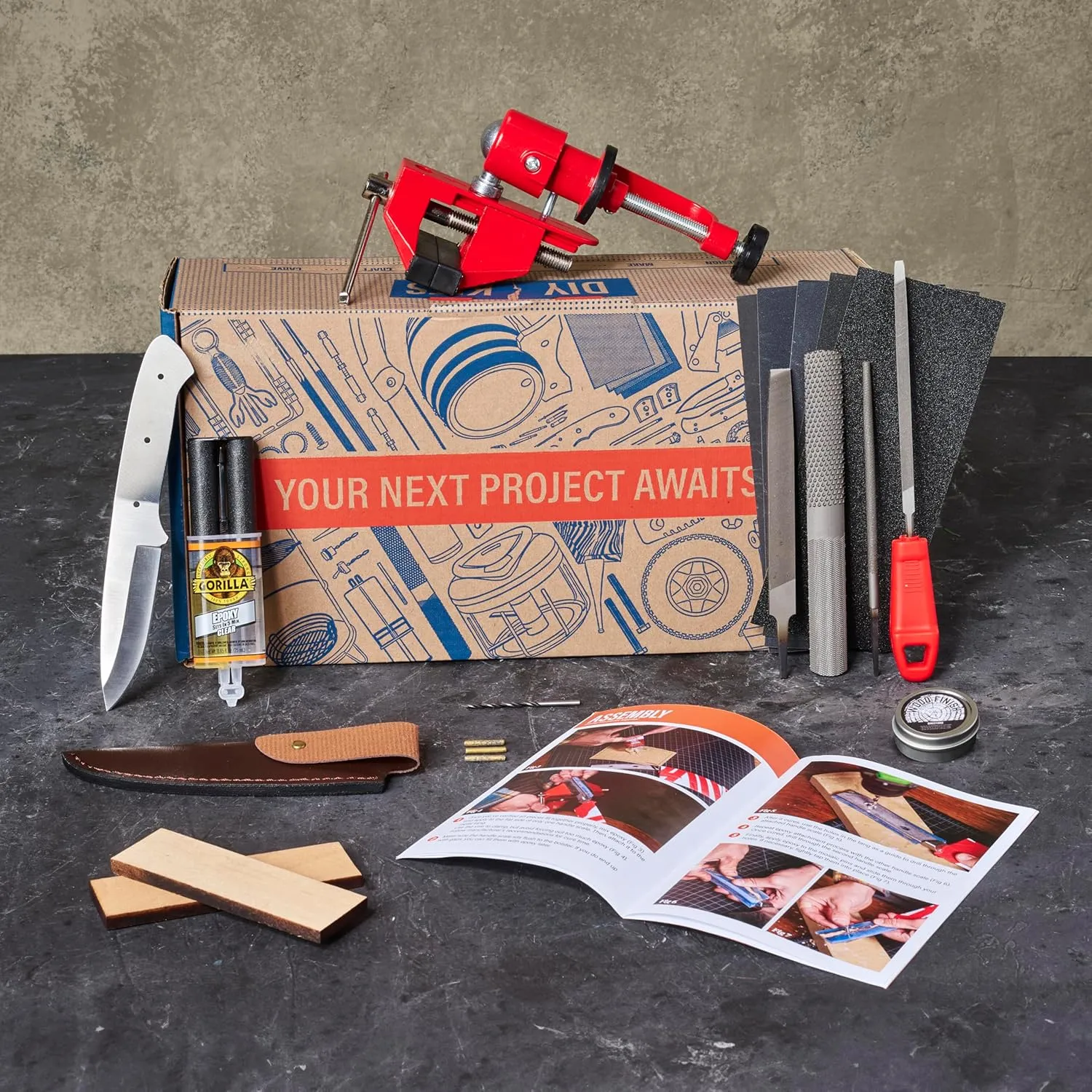 Knife Making Kit – Includes Shawnee Skineer Blade, Maple Handle, Leather Sheath And Step-by-Step Knife Making Guide – Awesome DIY Gift For Men