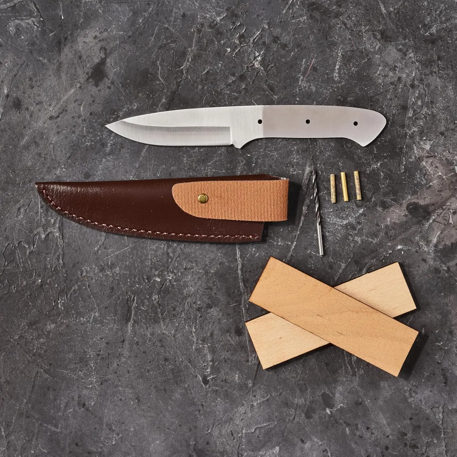 Knife Making Kit – Includes Shawnee Skineer Blade, Maple Handle, Leather Sheath And Step-by-Step Knife Making Guide – Awesome DIY Gift For Men