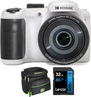 Kodak PIXPRO Astro Zoom AZ255-WH 16MP Digital Camera, 25X Optical Zoom, White Bundle with Lexar 32GB High-Performance 800x UHS-I SDHC Memory Card   Deco Photo Camera Bag