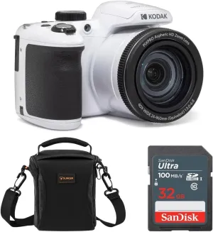 Kodak PIXPRO AZ405 Astro Zoom 20MP Full HD Digital Camera, White, Bundle with 32GB Memory Card and Camera Bag
