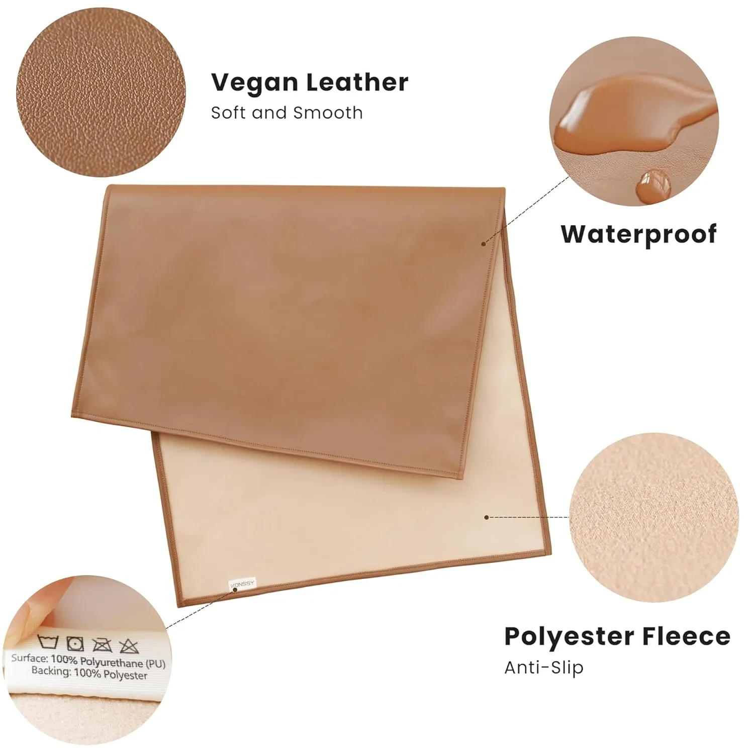 Konssy Faux Leather Baby Changing Mat 2 Pack, Waterproof, Wipeable & Portable Diaper Changing Pad for Travel or Home, Foldable Mat Fits Perfectly in Diaper Bag, 30 x 17 inches (Blush,Beige)