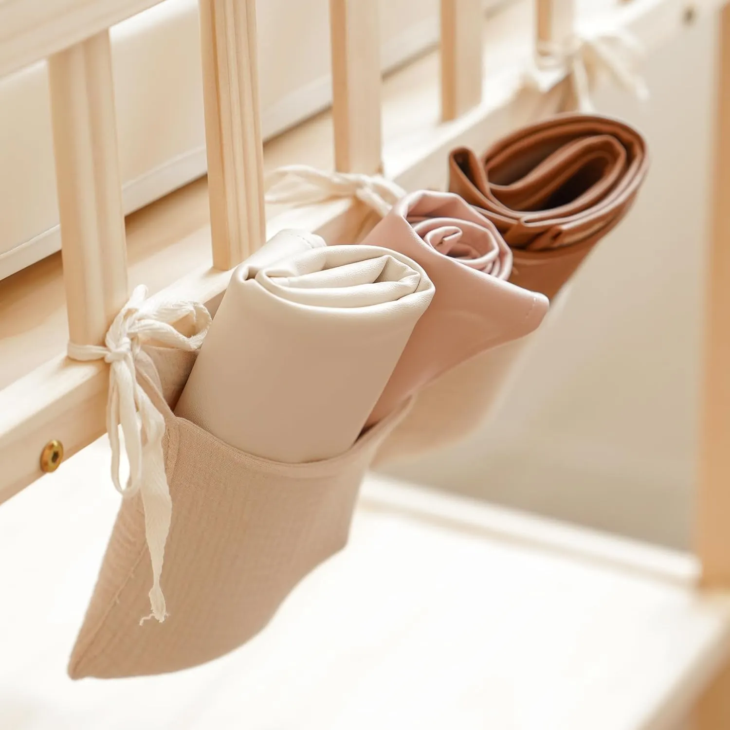 Konssy Faux Leather Baby Changing Mat 2 Pack, Waterproof, Wipeable & Portable Diaper Changing Pad for Travel or Home, Foldable Mat Fits Perfectly in Diaper Bag, 30 x 17 inches (Brown,Beige)