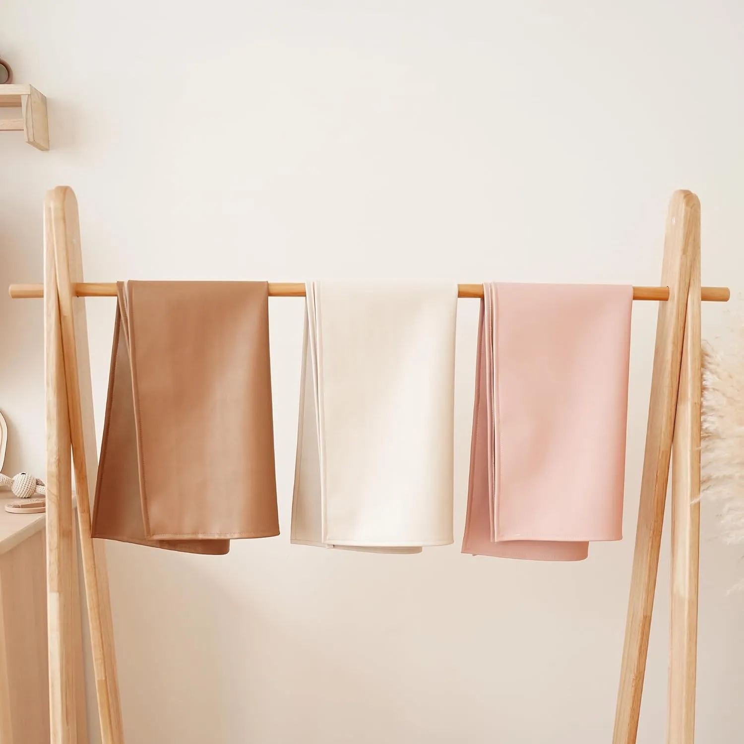 Konssy Faux Leather Baby Changing Mat 2 Pack, Waterproof, Wipeable & Portable Diaper Changing Pad for Travel or Home, Foldable Mat Fits Perfectly in Diaper Bag, 30 x 17 inches (Brown,Beige)