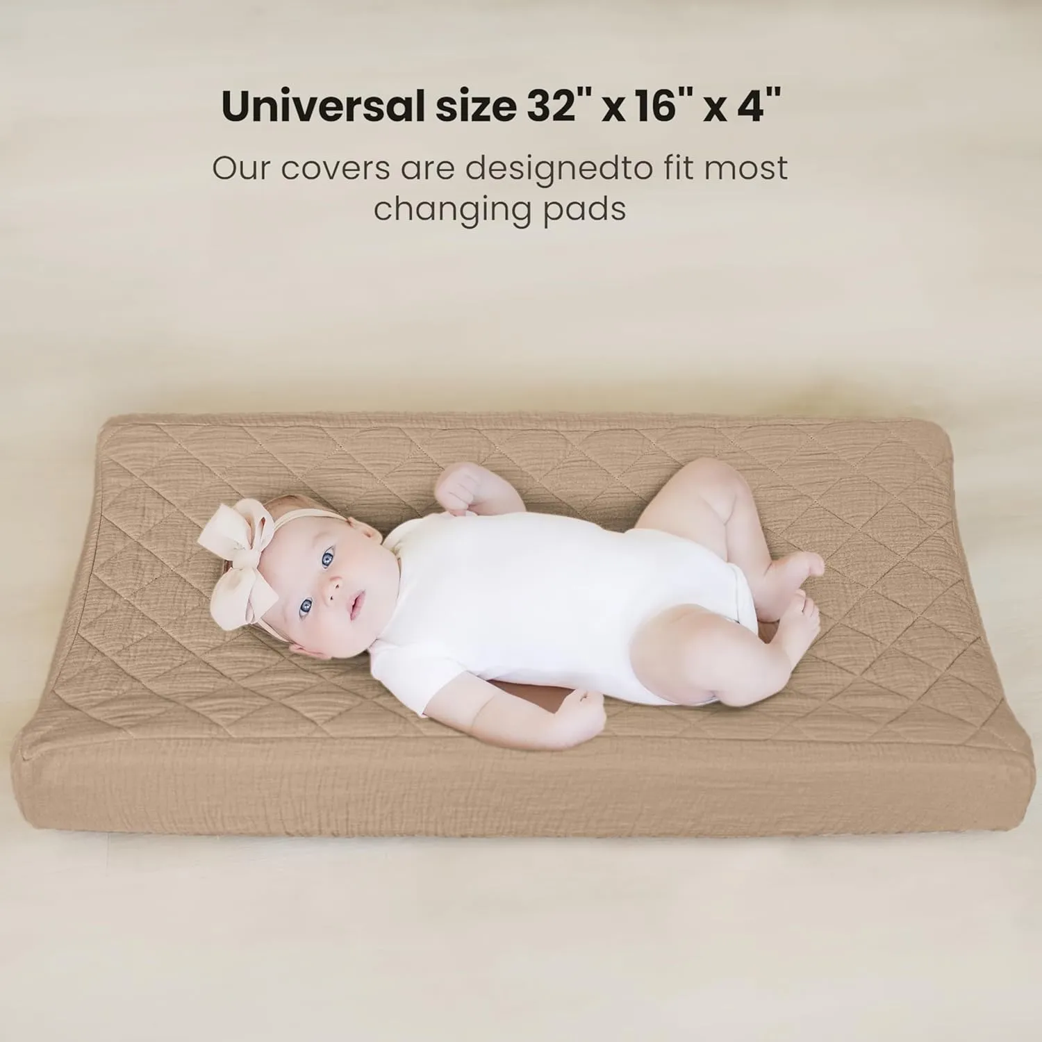 Konssy Waterproof Muslin Changing Pad Cover 2 Pack, Quilted Cotton Fitted Diaper Chang Table Cover, Soft Changing Pad Sheets for Girls Boys (Camel,Sun)