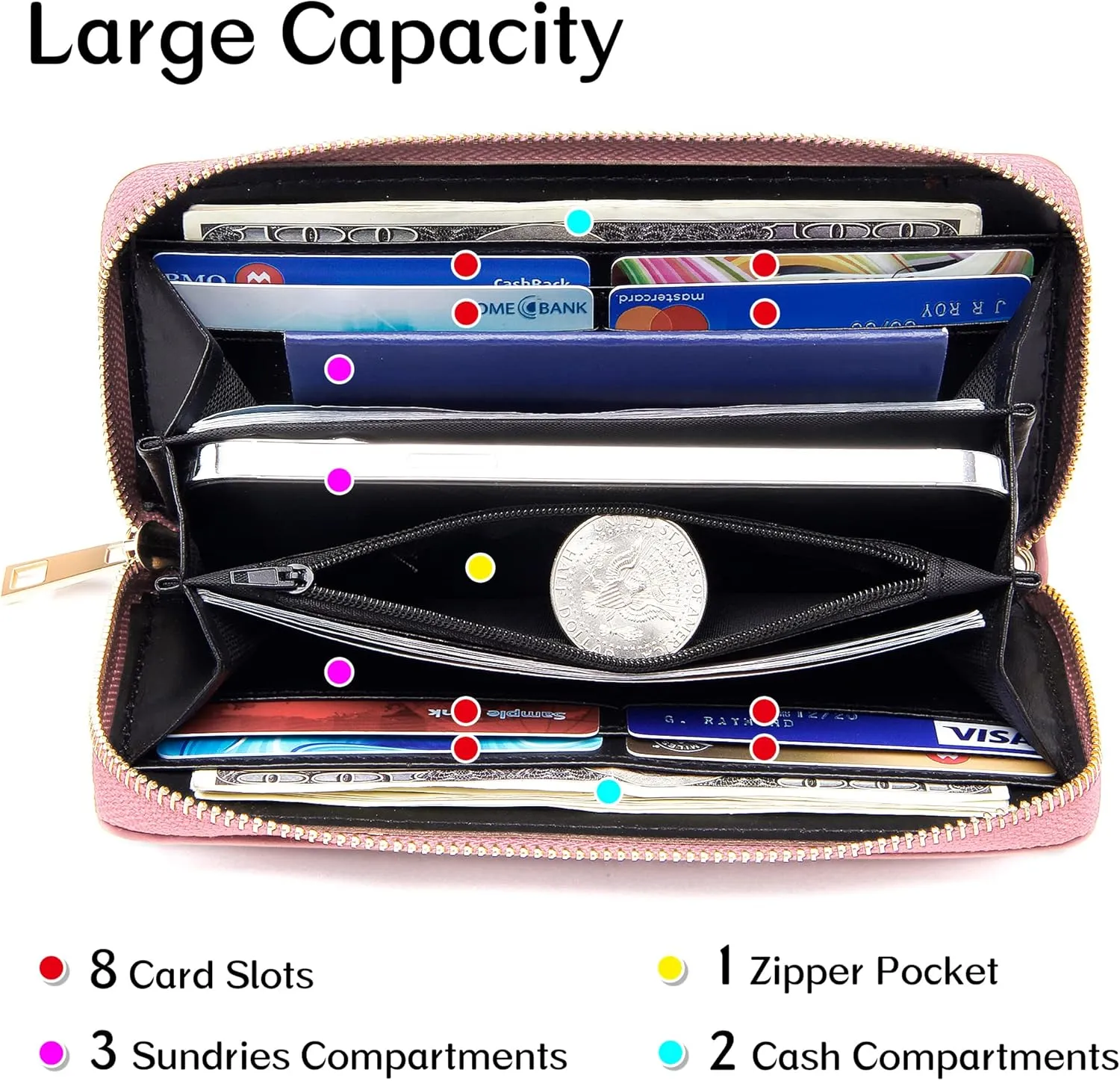 KUKOO Women’s Printed Zip Around Wallet Phone Clutch Purse Card Holder Organizer