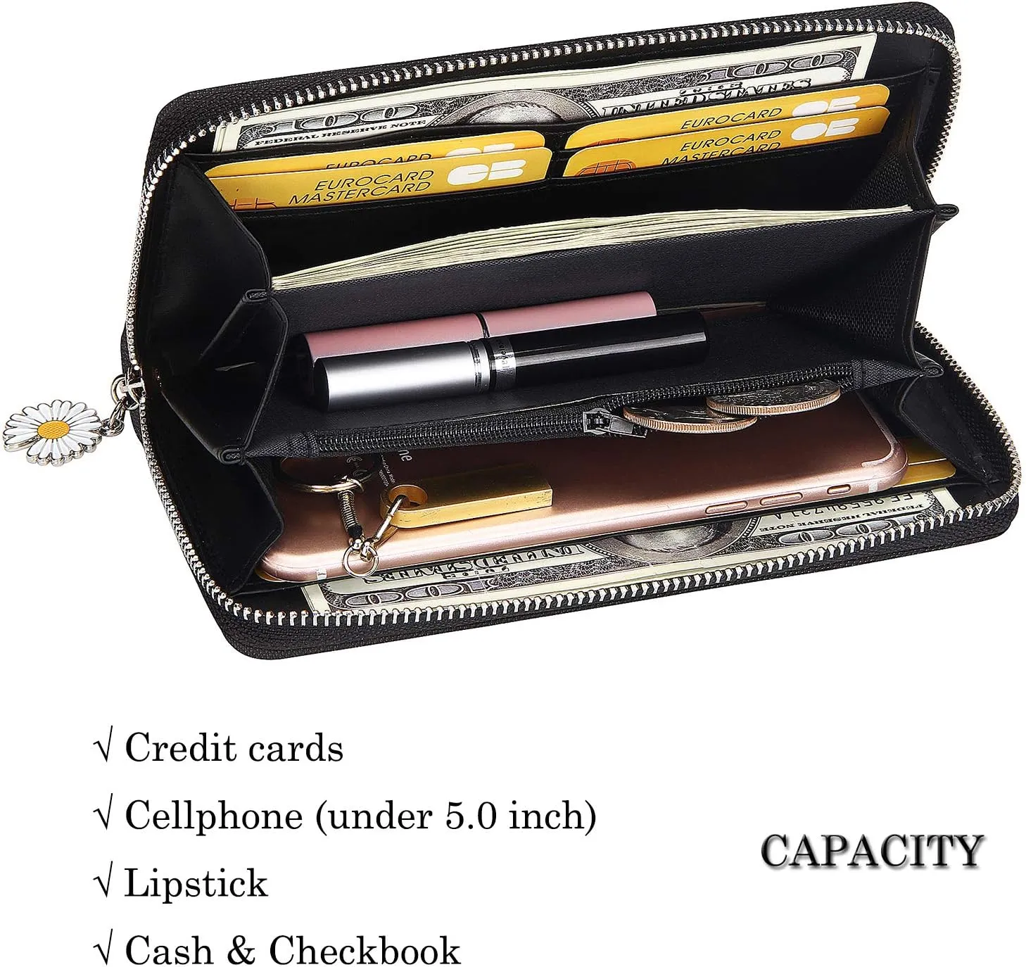 KUKOO Women’s Printed Zip Around Wallet Phone Clutch Purse Card Holder Organizer