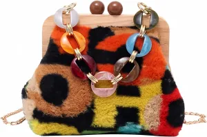 Ladies Shoulder Bag Chain Tote Bag Wooden Clip Cross-body Bag Color Corduroy Cross-body Bag Wallet,y2k Totebag