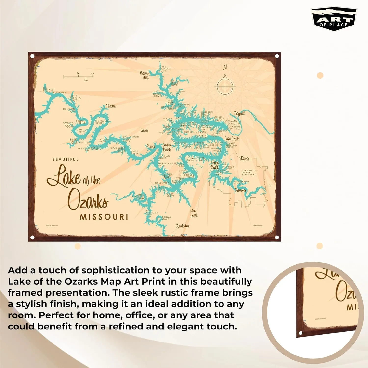 Lake of the Ozarks Map Rustic Metal Art Print from Illustration by Lakebound 17" x 23"