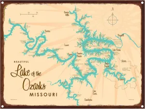 Lake of the Ozarks Map Rustic Metal Art Print from Illustration by Lakebound 17" x 23"