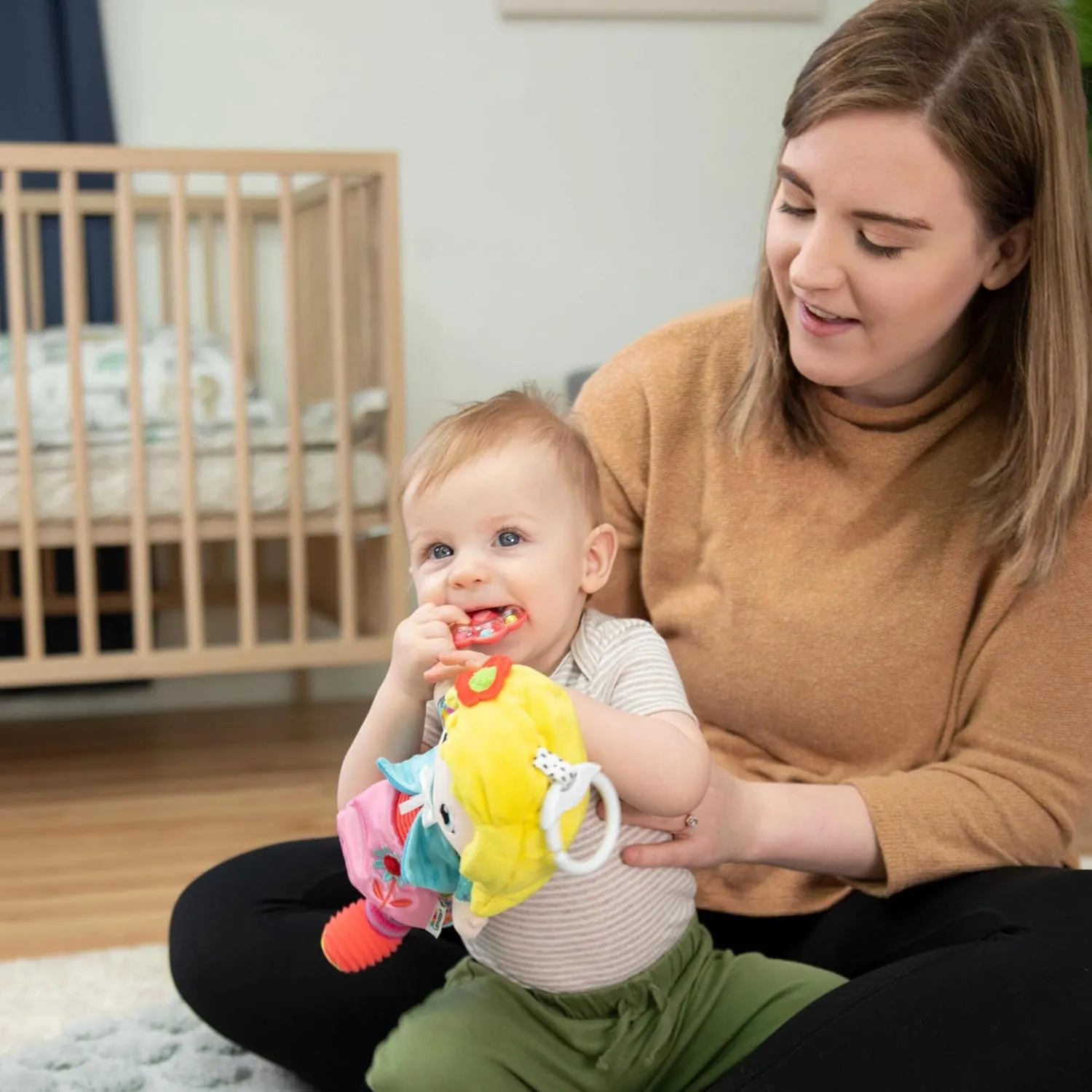 Lamaze My Friend Olivia Car Seat and Stroller Toy - Soft Baby Hanging Toys - Baby Crinkle Toys with High Contrast Colors - Baby Travel Toys Ages 0 Months and Up