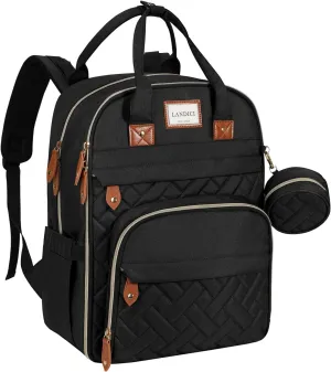 LANDICI Diaper Bag Backpack, Multifunction Baby Diaper Bags with Changing Pad, Stroller Straps & Pacifier Case, Travel Essentials Back Pack for Mom Dad Boy Girl, Large Capacity, Waterproof, Black