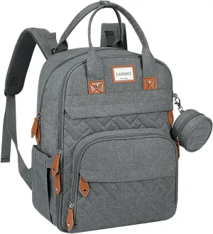 LANDICI Diaper Bag Backpack, Multifunction Baby Diaper Bags with Changing Pad, Stroller Straps & Pacifier Case, Travel Essentials Back Pack for Mom Dad Boy Girl, Large Capacity, Waterproof, Grey