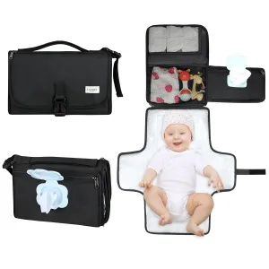 LANDICI Portable Diaper Changing Pad for Newborn Girl & Boy, Travel Waterproof Baby Changing Pad with Smart Wipes Pocket, Detachable Diaper Changing Mat, Gifts for Baby Newborn Essentials, Black