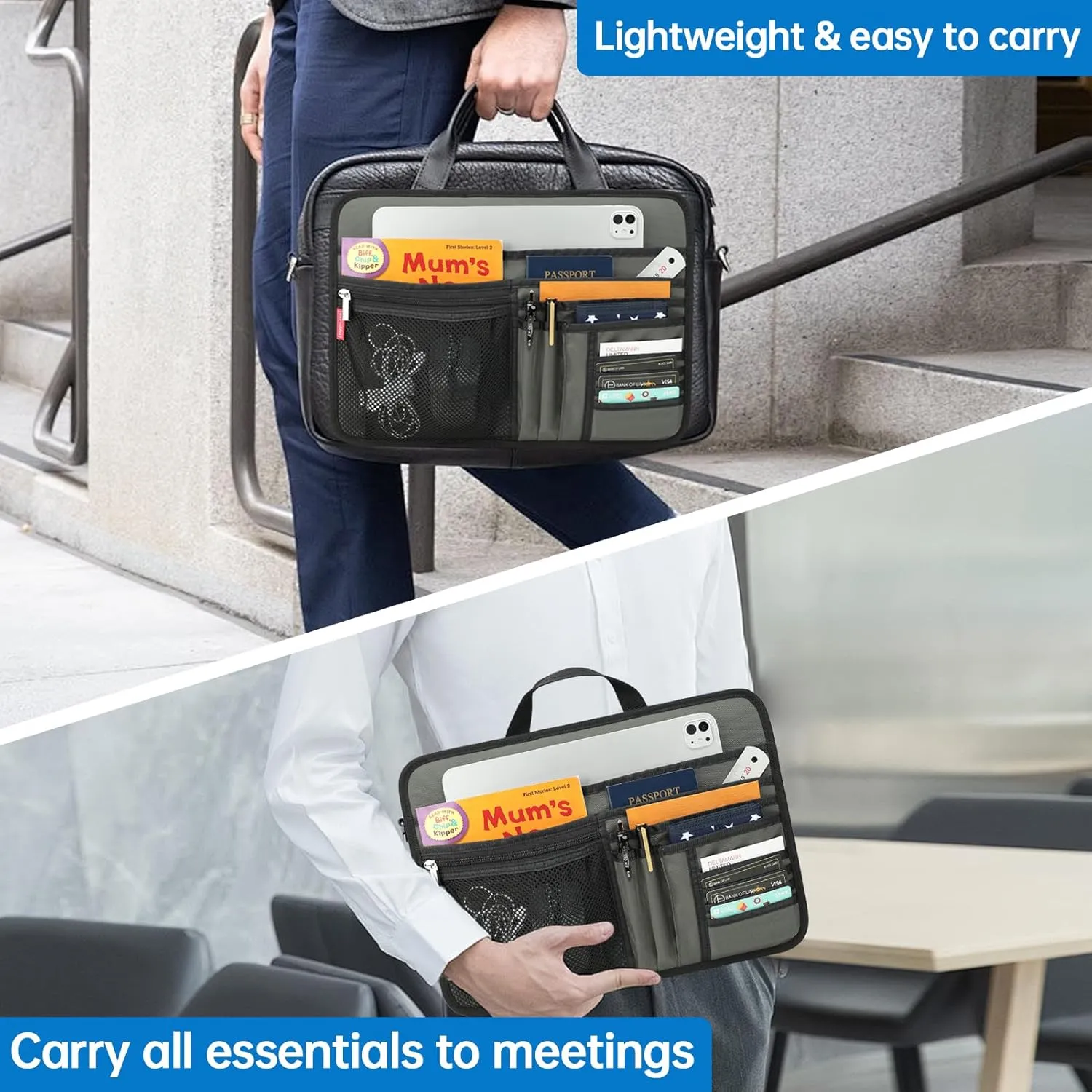 Large Briefcase Insert Organizer for Work Office File Document Laptop Storage Organizer (L, Grey)