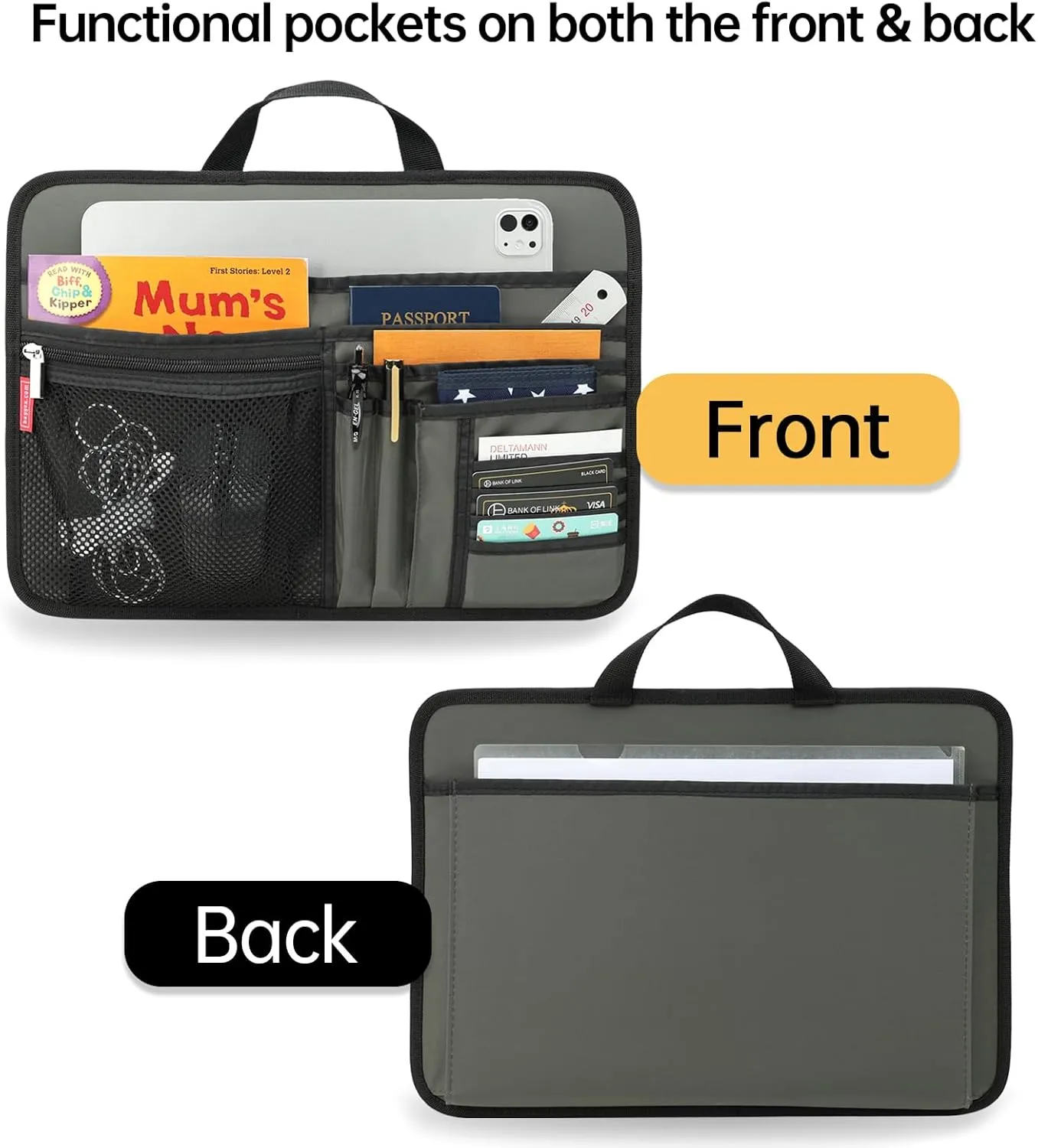 Large Briefcase Insert Organizer for Work Office File Document Laptop Storage Organizer (L, Grey)