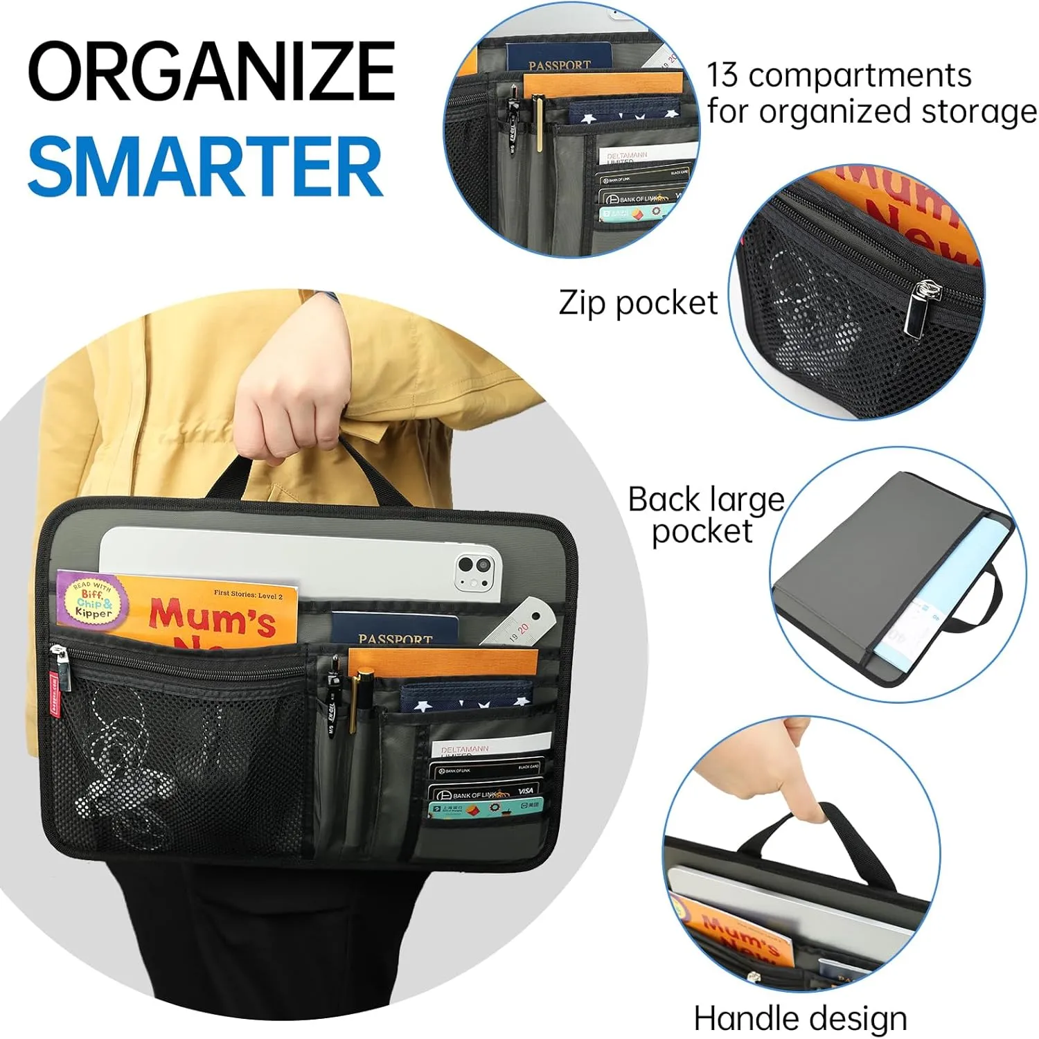 Large Briefcase Insert Organizer for Work Office File Document Laptop Storage Organizer (L, Grey)