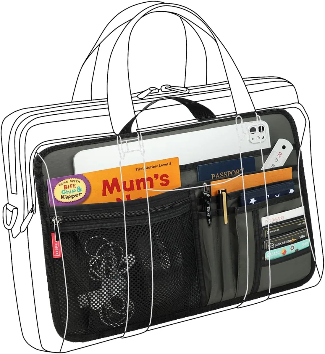 Large Briefcase Insert Organizer for Work Office File Document Laptop Storage Organizer (L, Grey)