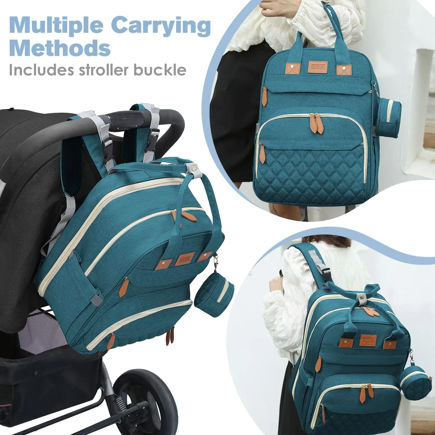 Large Diaper Backpack with Changing Station, Unisex, Lightweight Waterproof Diaper Bag with Insulated Pockets and USB Charging Port, Cyan
