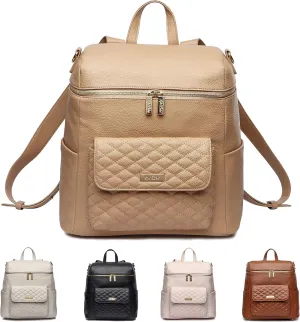 Large Diaper Bag Backpack by Luli Bebe - Designer Modern Vegan Leather Stylish Baby Backpack Diaper Bag for Mom, Multipurpose, Roomy, with Changing Pad (Latte Brown)