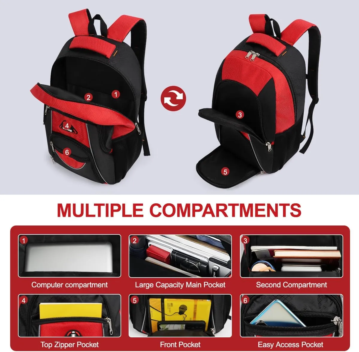 Large Travel Backpack,Carrt on Bussiness Backpack Waterproof Expandable Airplane Approved Weekender Bag for Man Women Red