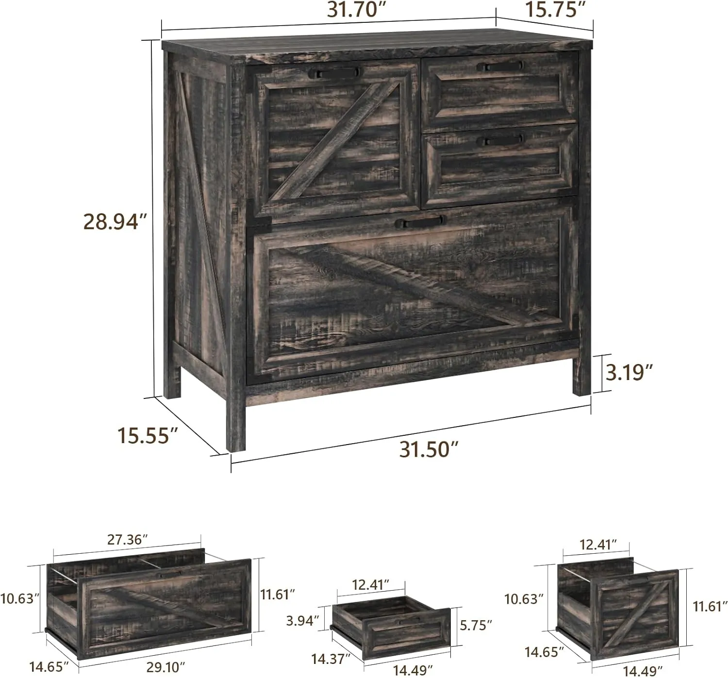 Lateral File Cabinet with 4 Drawers Farmhouse File Cabinet for Letter/Legal/A4 Size Hanging Files, Large Wood File Storage Cabinets Printer Stand for Home Office Cabinet, Dark Rustic Oak