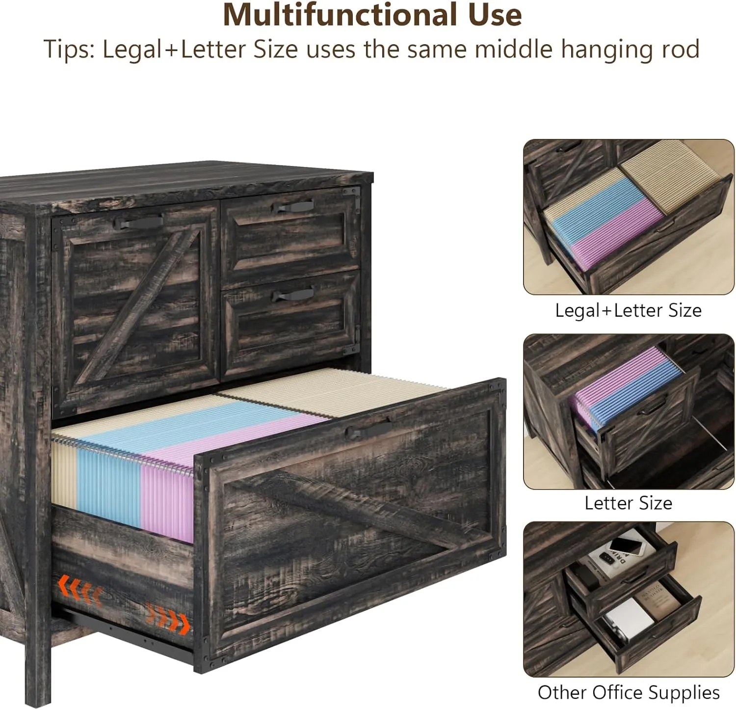 Lateral File Cabinet with 4 Drawers Farmhouse File Cabinet for Letter/Legal/A4 Size Hanging Files, Large Wood File Storage Cabinets Printer Stand for Home Office Cabinet, Dark Rustic Oak